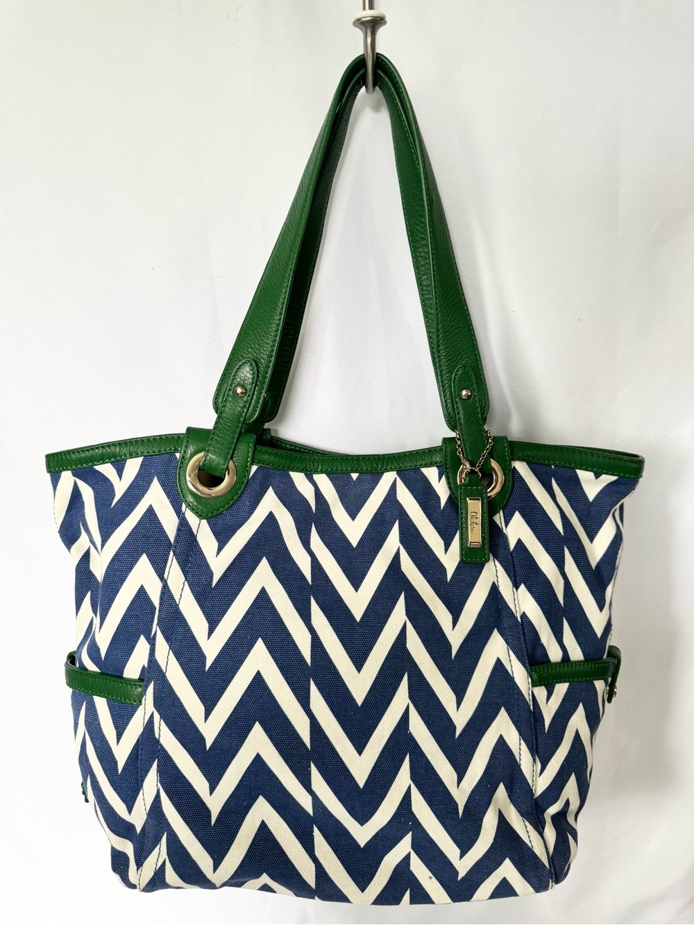 Cole Haan EUC Chevron navy/white/green large tote